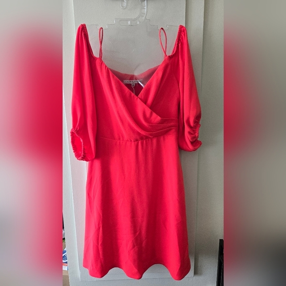 Trina Turk Mixology Cold-Shoulder Red Mini Sundress with Dolman Sleeves - Picture 1 of 6